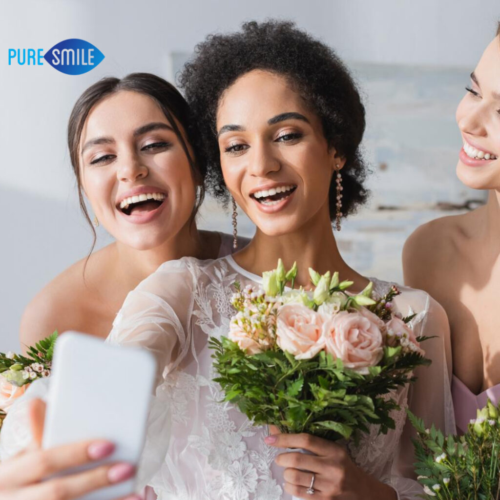 Bride with bridesmaids doing a selfie